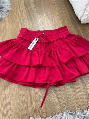Day & Moon  Red Tiered Ruffle Mini SKORT size small NWT